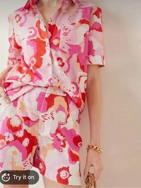 Pink & Red Floral Short Set - Vibrant Summer print